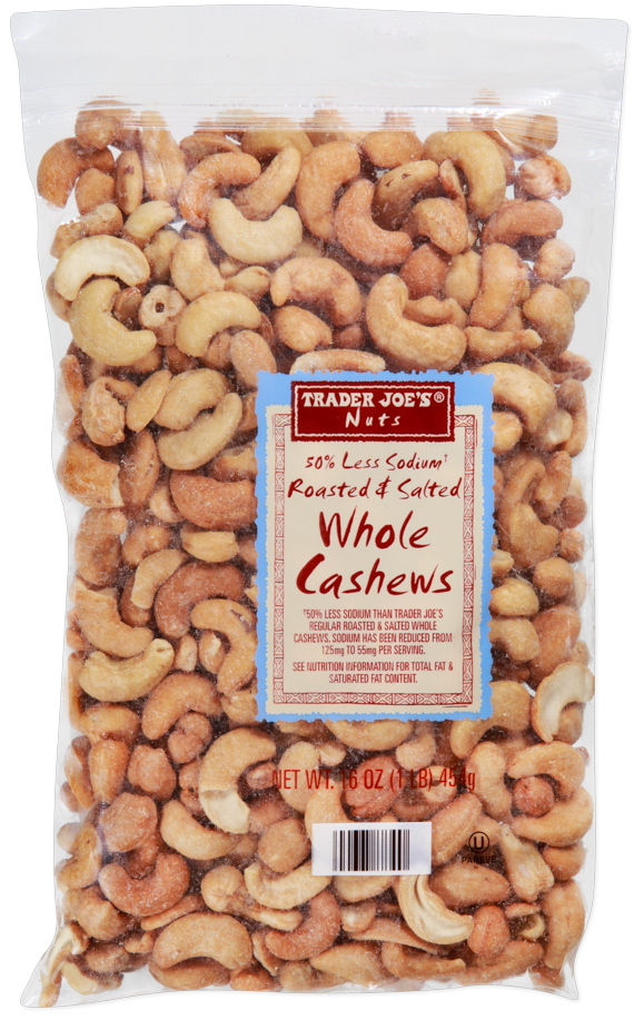 50% Less Sodium Roasted & Salted Whole Cashews