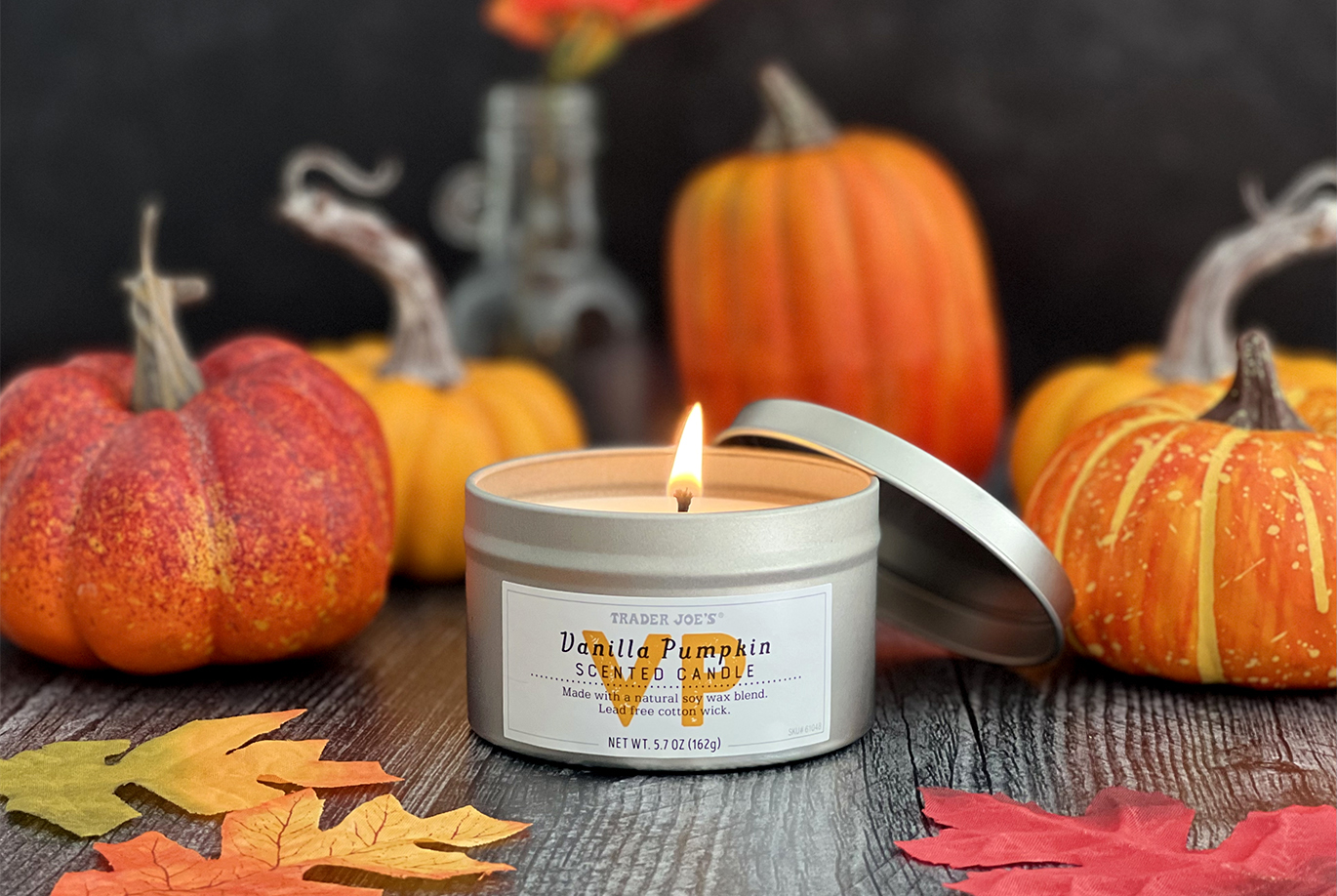 New Trader Joe's Vanilla Pumpkin Scented Candle 5.5 oz Lead Free Cotton Wick 