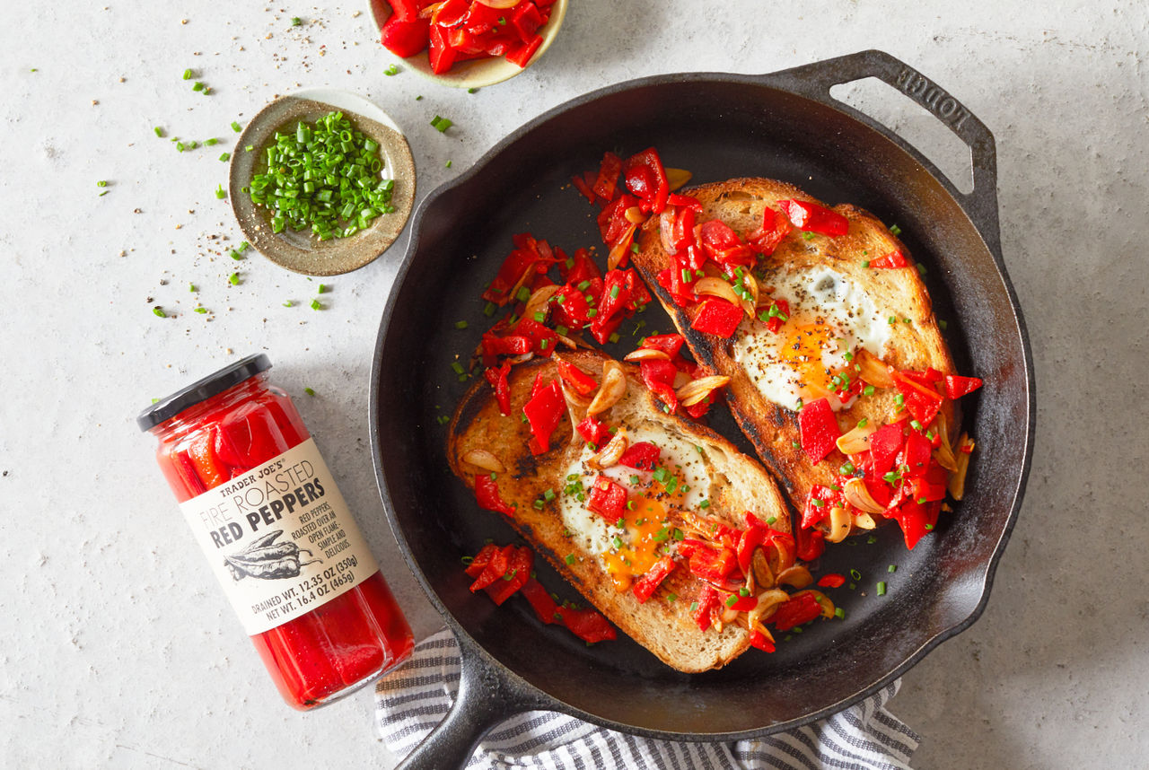 EggInaHole with Garlicky Fried Peppers