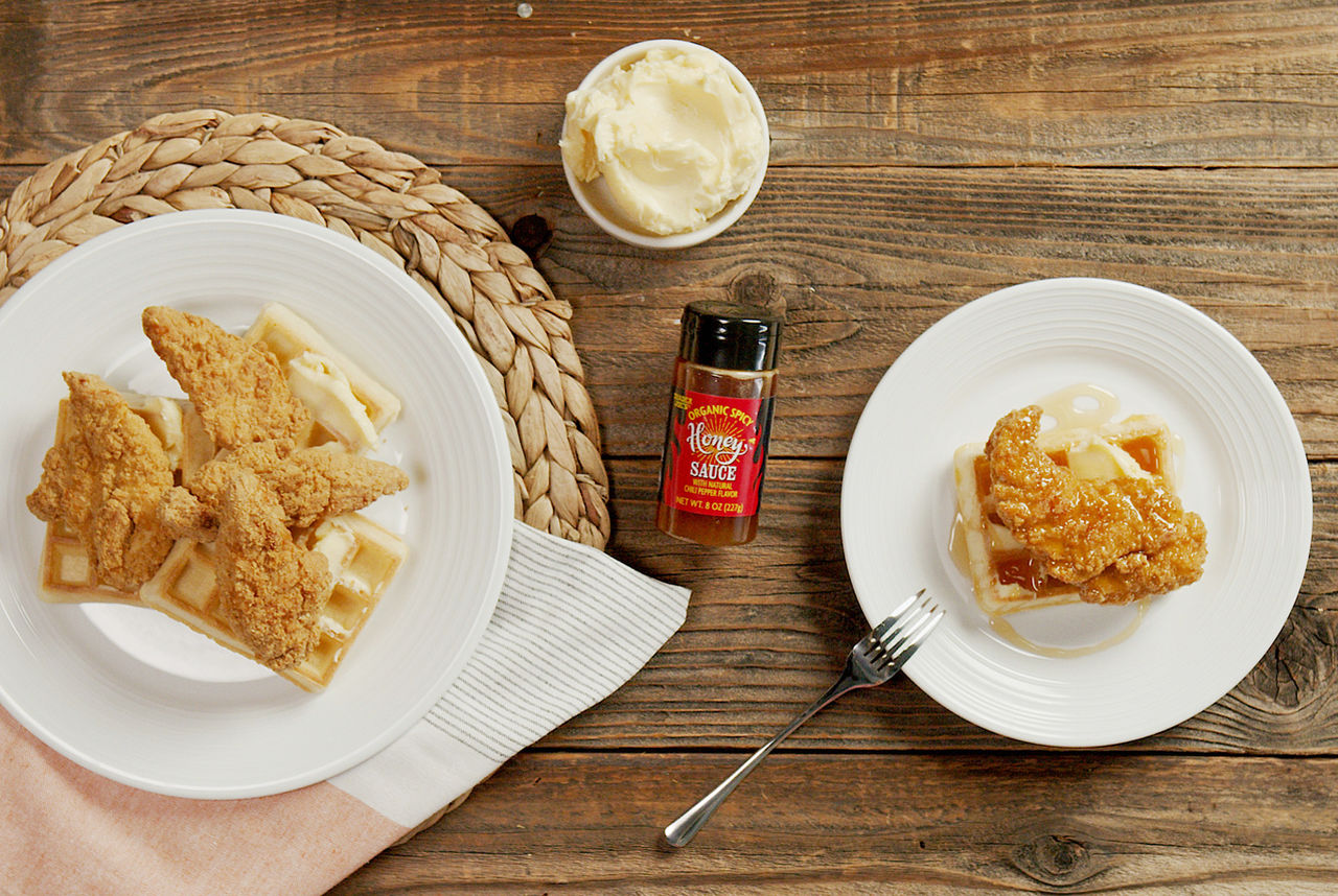Chicken & Waffles With Spicy Honey Butter