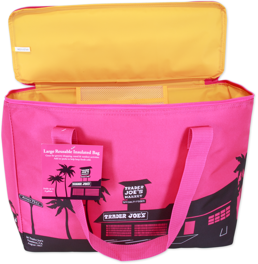 Large Reusable Insulated Bag, Pink/Yellow